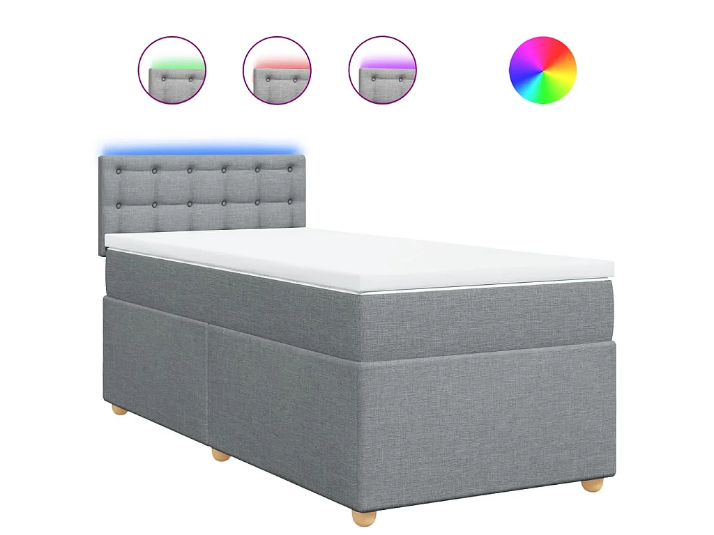 Cama box spring con colchón tela gris claro 90x200 cm