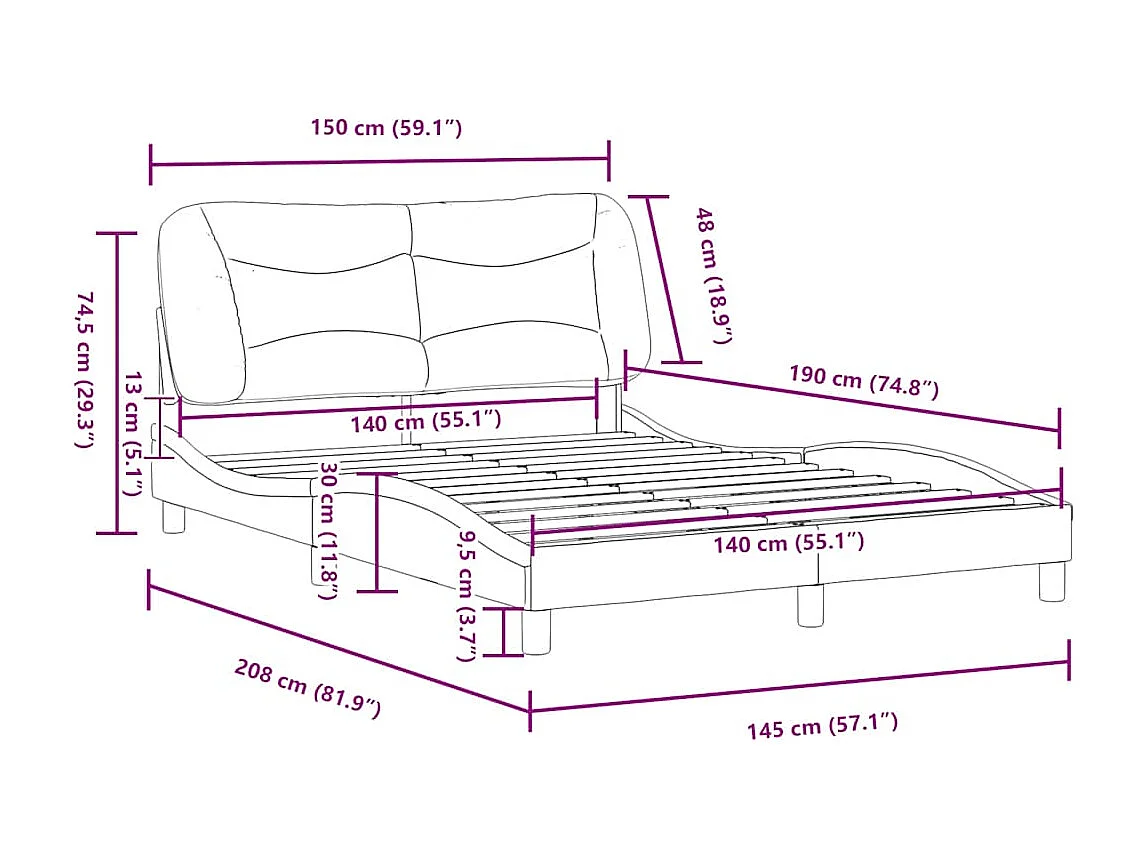 Cadre de lit sans matelas Hvar crème 140x190 cm tissu