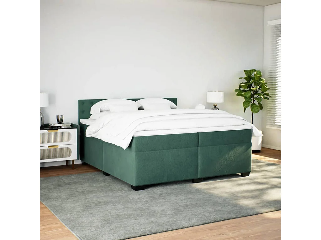 Sommier à lattes de lit et matelas Vert foncé 200x200cm Velours
