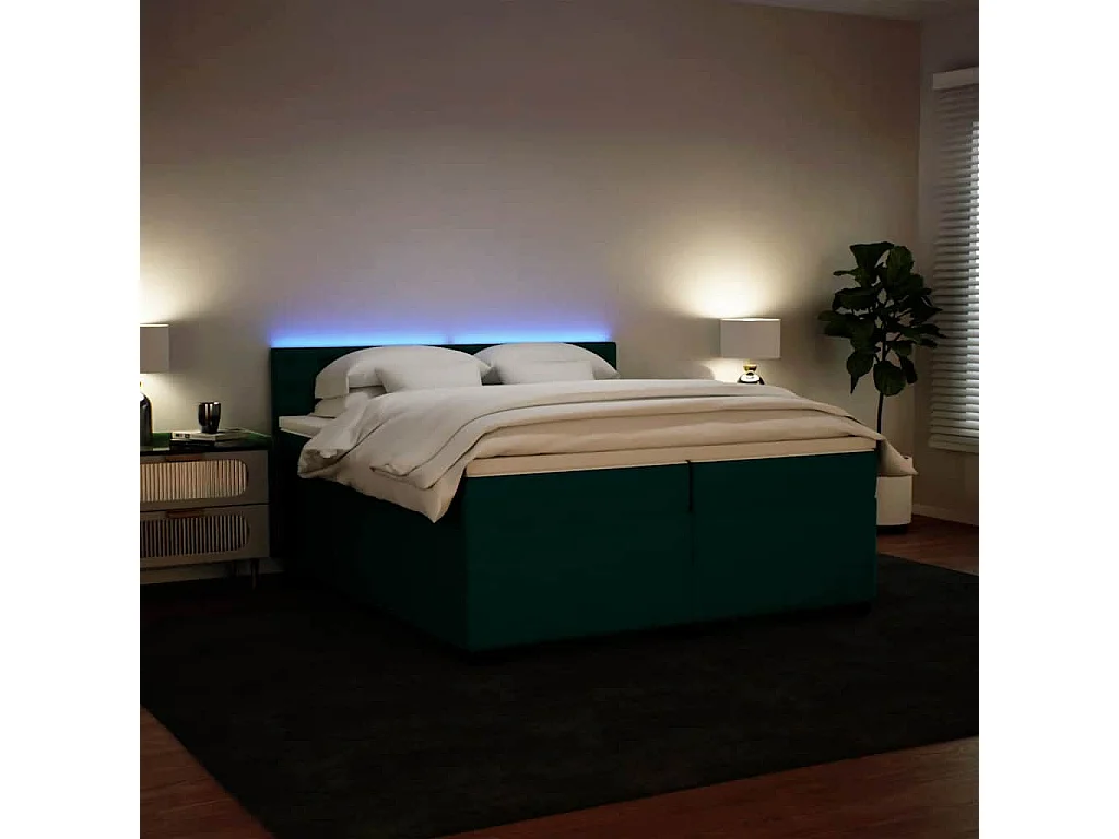 Giroletto a Molle con Materasso Verde Scuro 200x200 cm Velluto