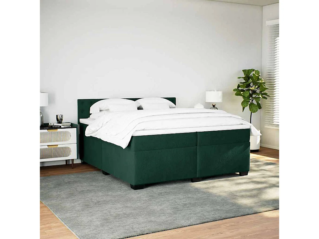 Giroletto a Molle con Materasso Verde Scuro 200x200 cm Velluto