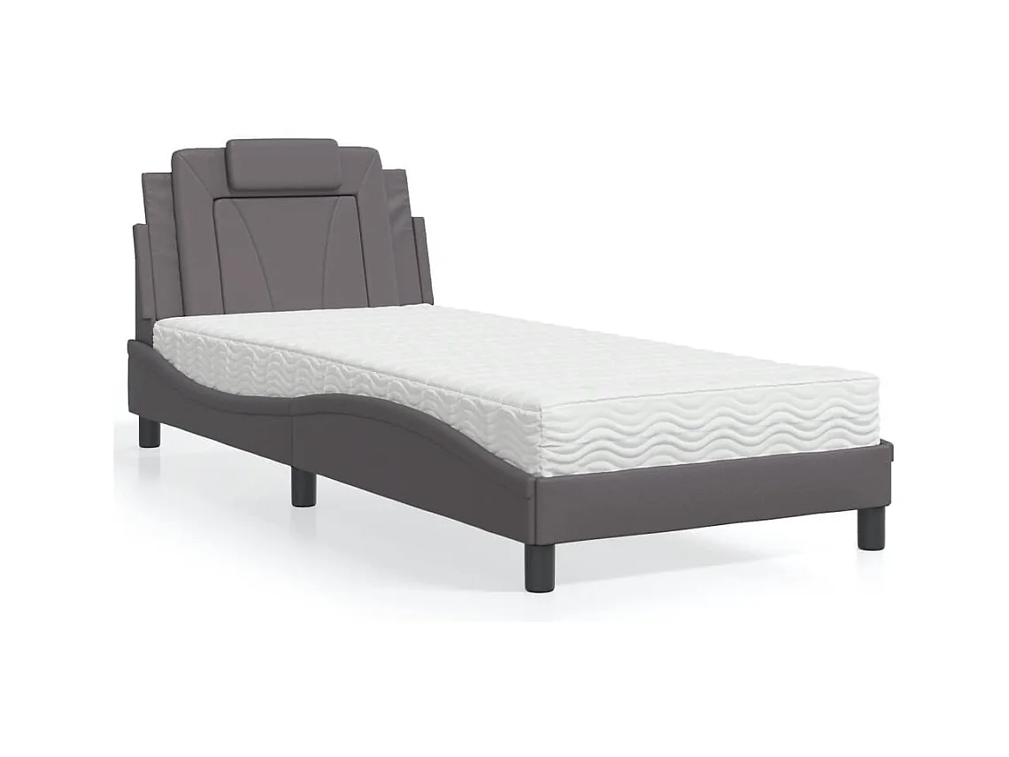 Lit avec matelas gris 90x200 cm similicuir
