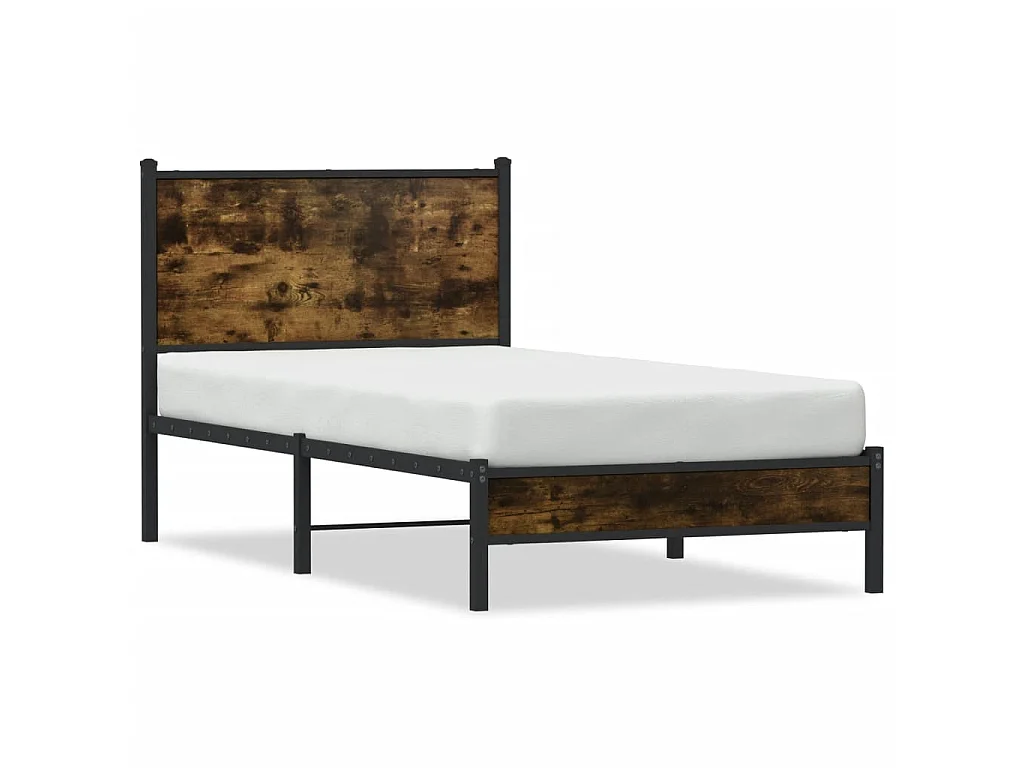 Cadre de lit en métal sans matelas chêne fumé 90x190 cm