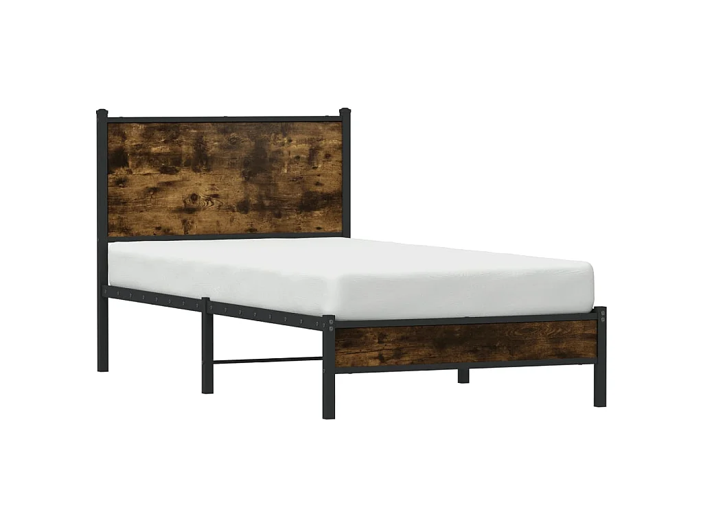 Cadre de lit en métal sans matelas chêne fumé 90x190 cm