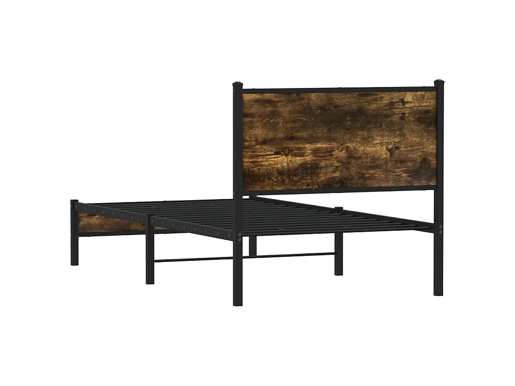 Cadre de lit en métal sans matelas chêne fumé 90x190 cm