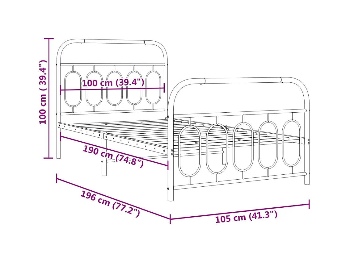 Estructura cama sin colchón con estribo metal blanco 100x190 cm