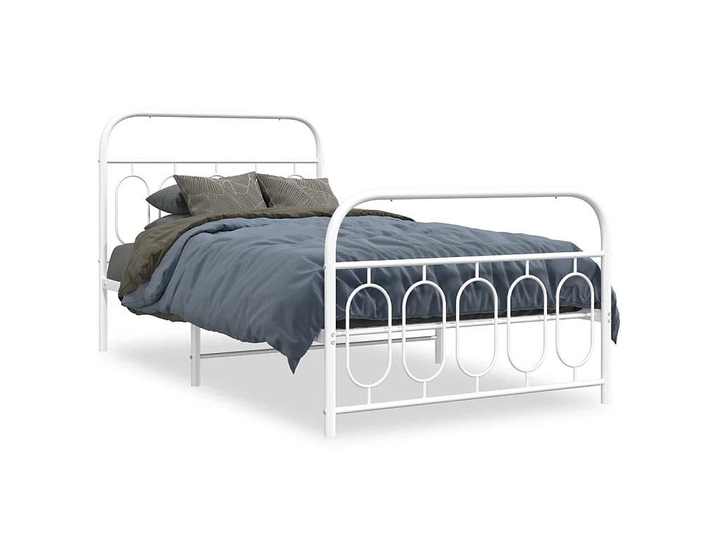 Cadre de lit métal sans matelas et pied de lit blanc 100x190 cm