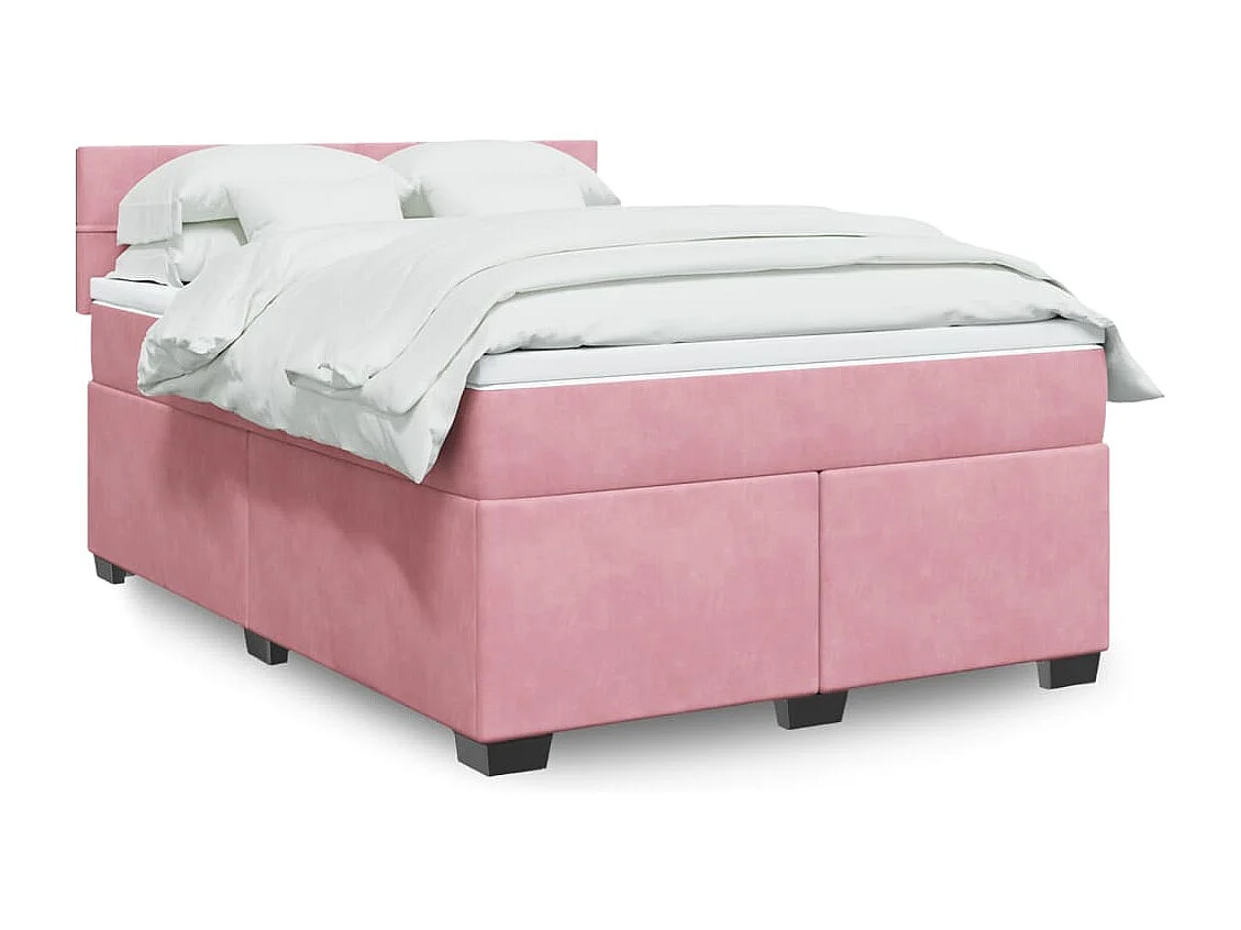 Boxspring met matras fluweel roze 140x200 cm