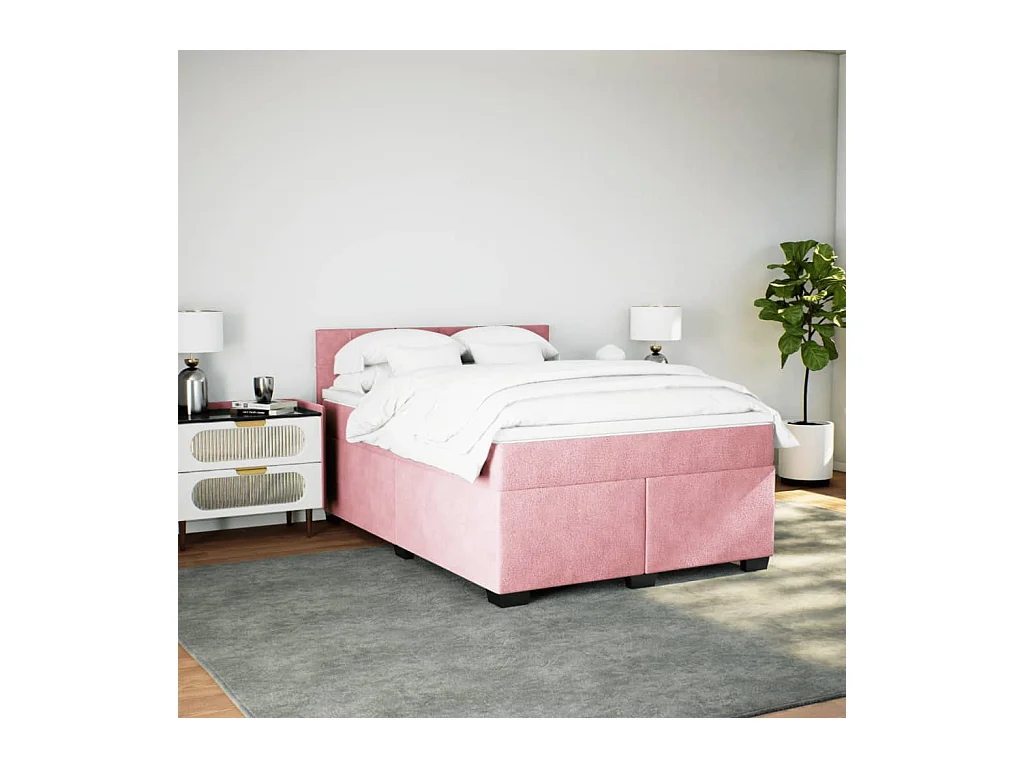 Boxspring met matras fluweel roze 140x200 cm