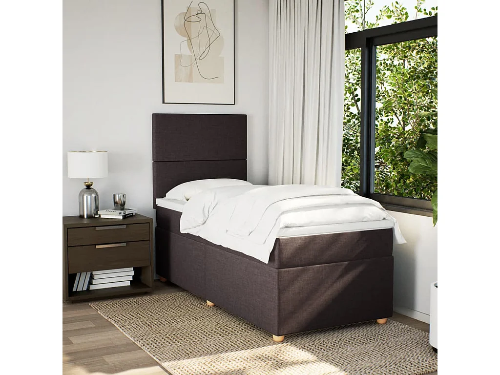 Cama box spring con colchón tela marrón oscuro 90x190 cm