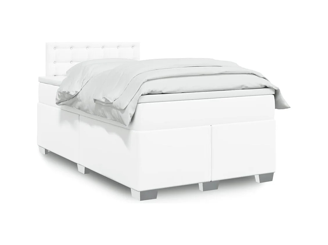 Sommier à lattes de lit avec matelas blanc 120x190cm similicuir