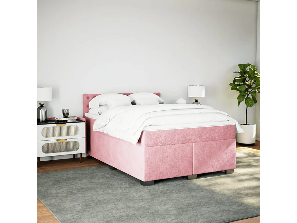 Cama box spring con colchón terciopelo rosa 140x200 cm