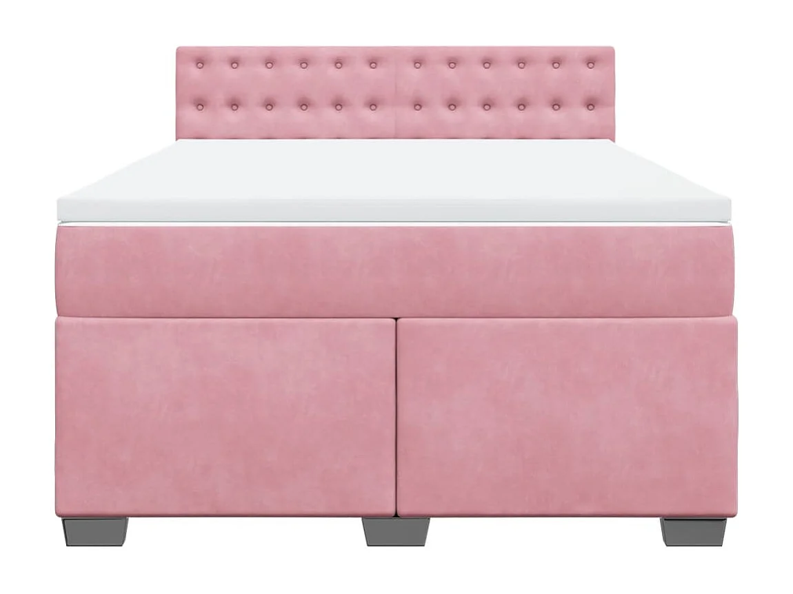 Cama box spring con colchón terciopelo rosa 140x200 cm