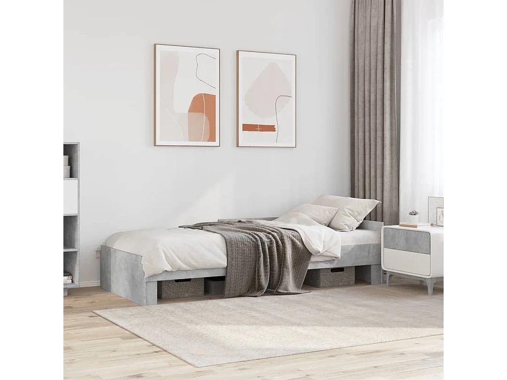 Cadre de lit sans matelas gris béton 90x190cm bois d'ingénierie