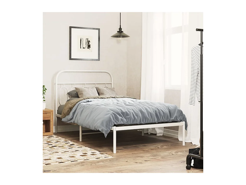 Cadre de lit métal sans matelas et tête de lit blanc 100x200 cm