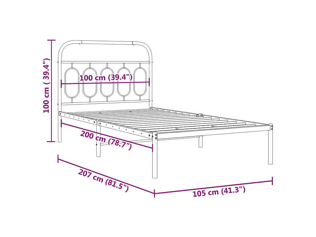 Cadre de lit métal sans matelas et tête de lit blanc 100x200 cm