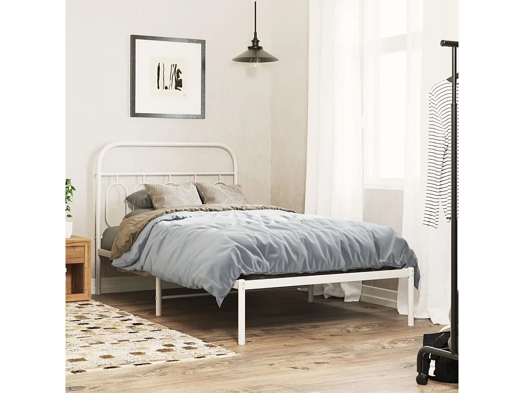 Cadre de lit métal sans matelas et tête de lit blanc 100x200 cm