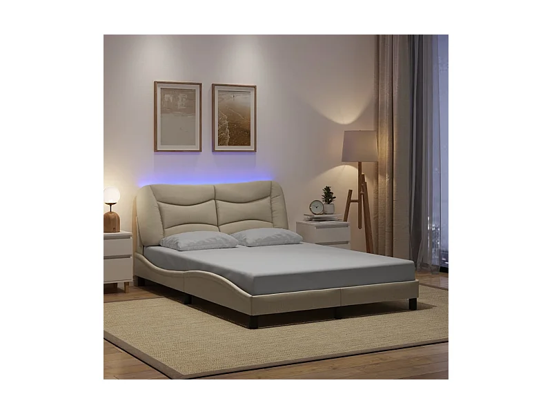 Bettgestell mit LED ohne Matratze "Hvar" Creme 140x190 cm Stoff