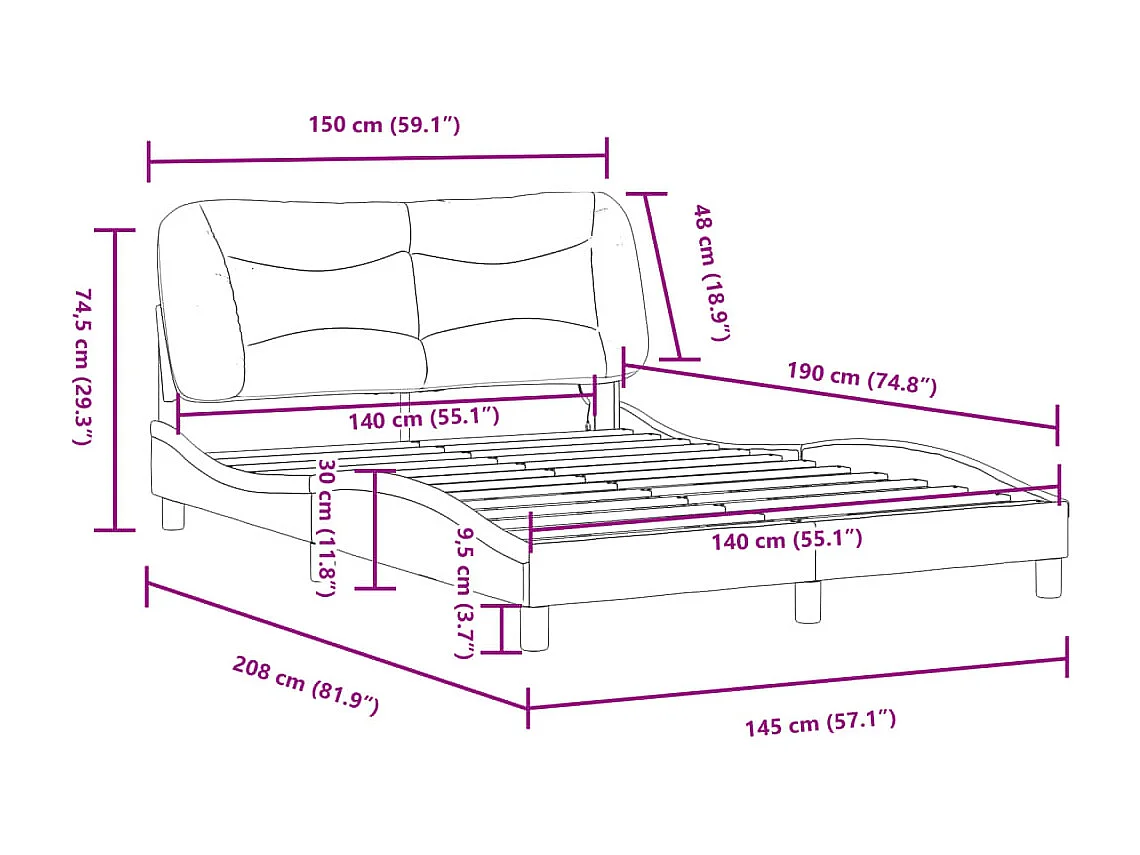 Bedframe met LED zonder matras "Hvar" 140x190 cm stof crème