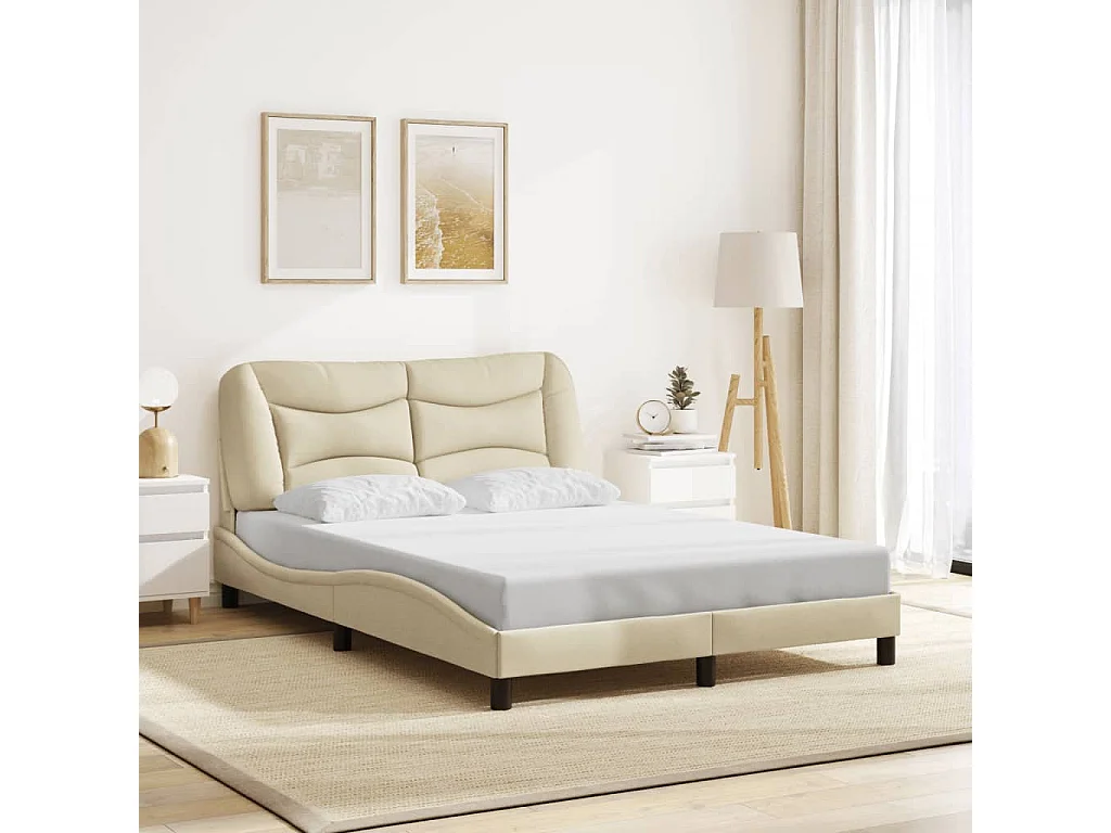 Cadre de lit avec LED sans matelas Hvar crème 140x190 cm tissu