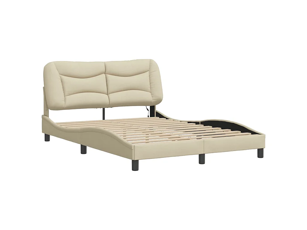 Estrutura de cama com LED sem colchão Hvar 140x190 cm tecido creme