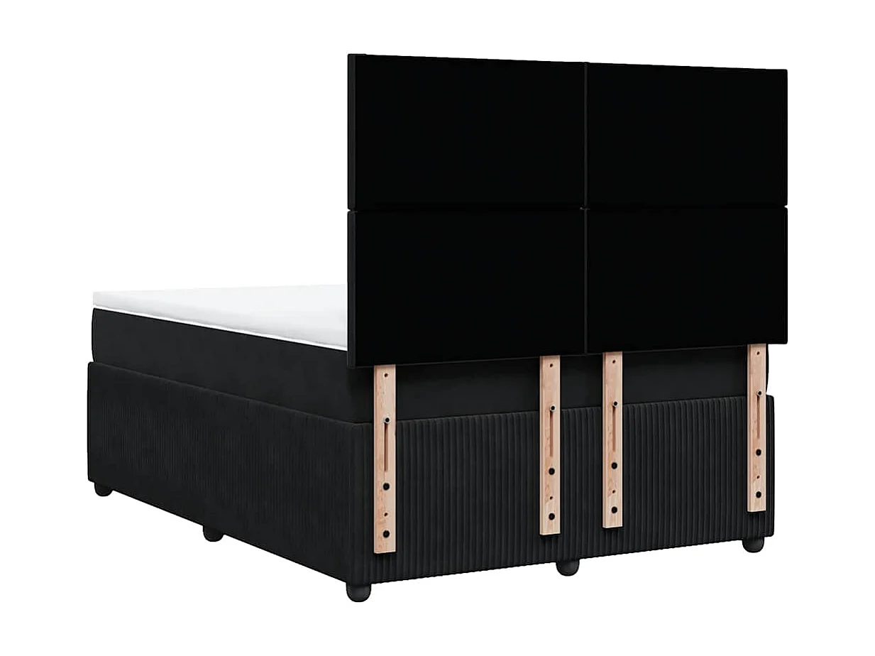 Cama box spring con colchón terciopelo negro 140x200 cm