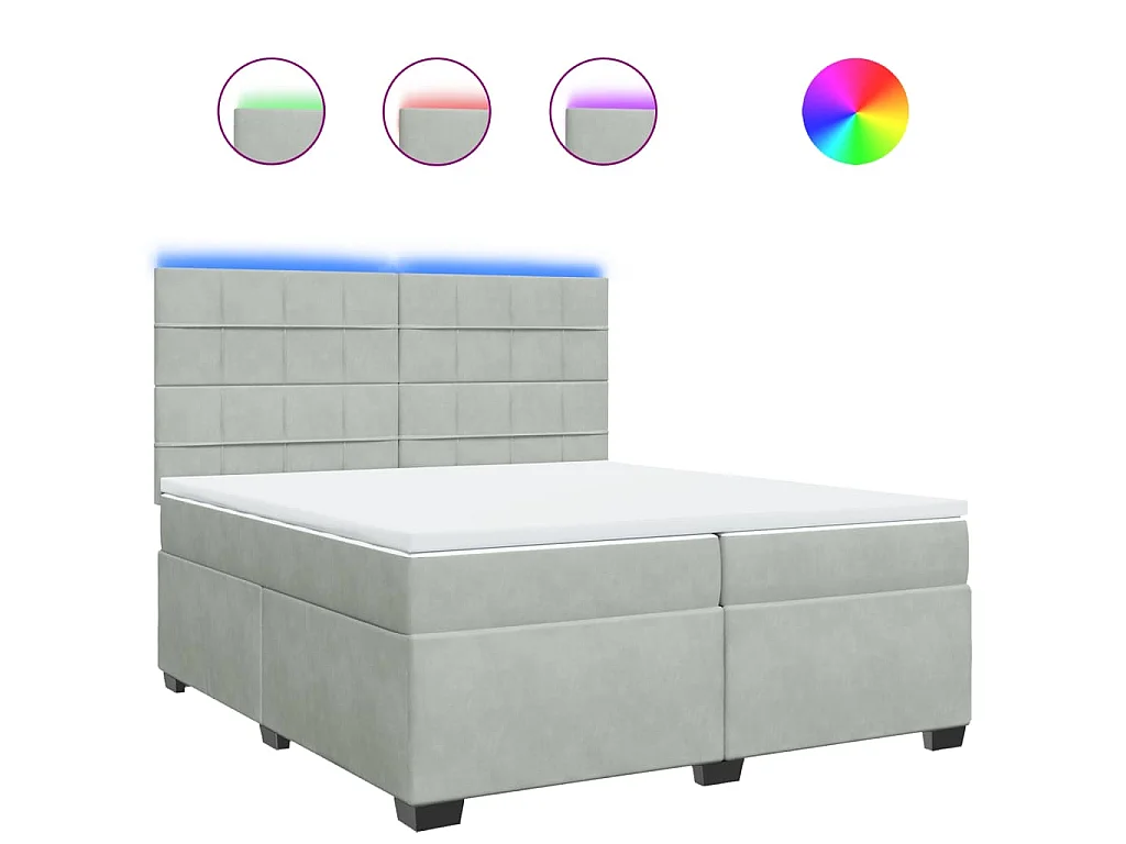 Cama box spring con colchón terciopelo gris claro 200x200 cm