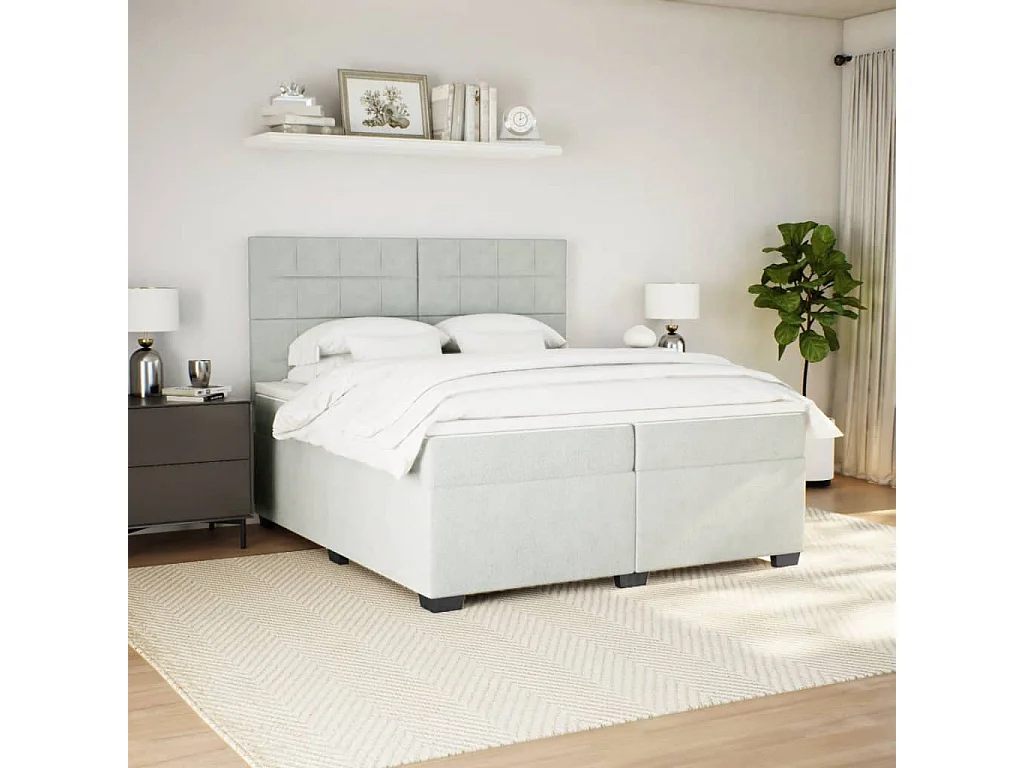 Cama box spring con colchón terciopelo gris claro 200x200 cm