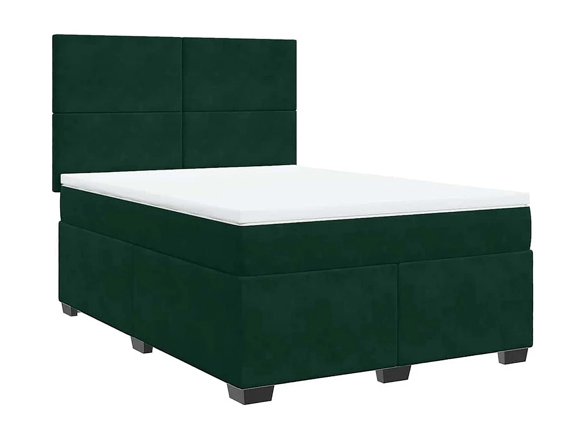 Cama box spring con colchón terciopelo verde oscuro 140x200 cm