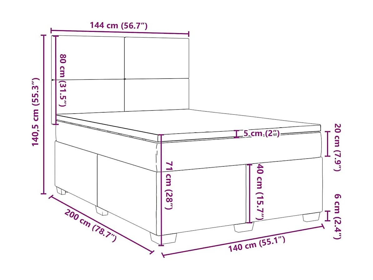 Cama box spring con colchón terciopelo verde oscuro 140x200 cm