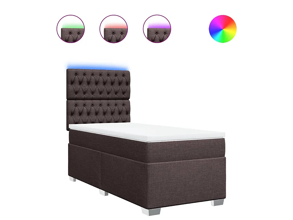 Cama box spring con colchón tela marrón oscuro 80x200 cm
