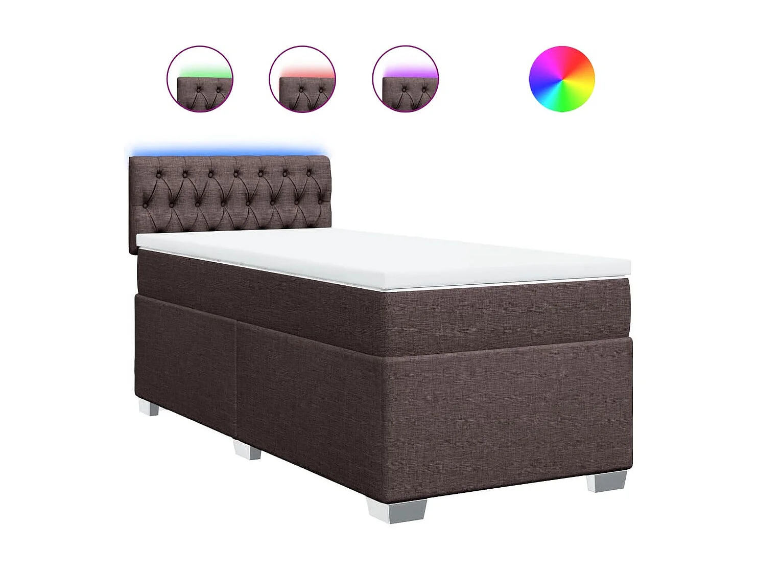 Cama box spring con colchón tela marrón oscuro 80x200 cm