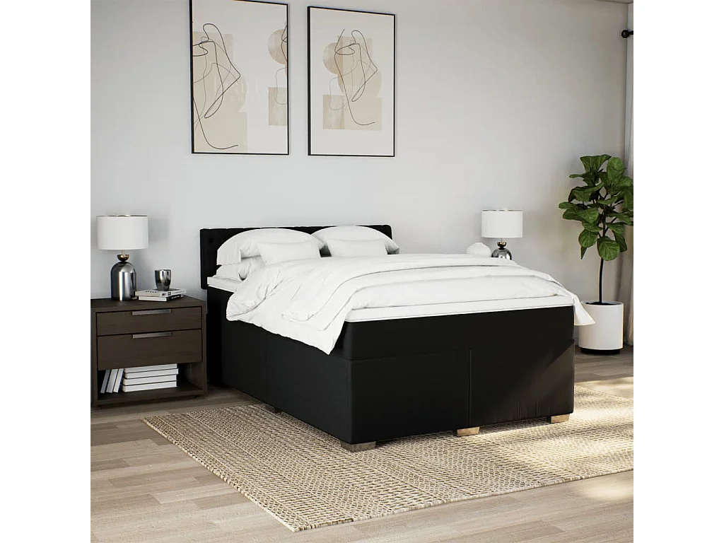 Giroletto a Molle con Materasso Nero 160x200 cm in Tessuto