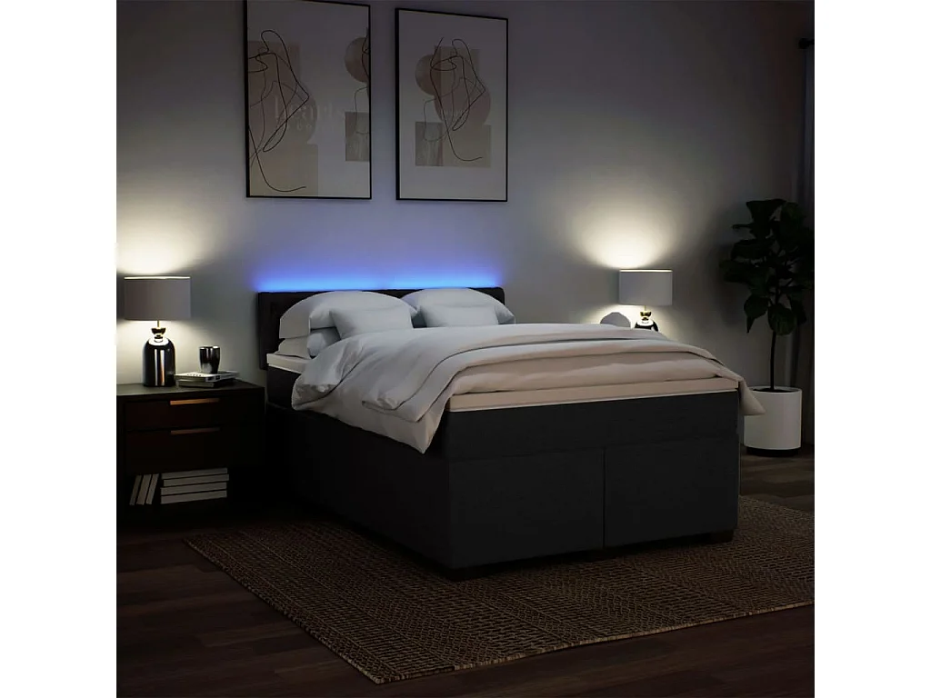 Giroletto a Molle con Materasso Nero 160x200 cm in Tessuto