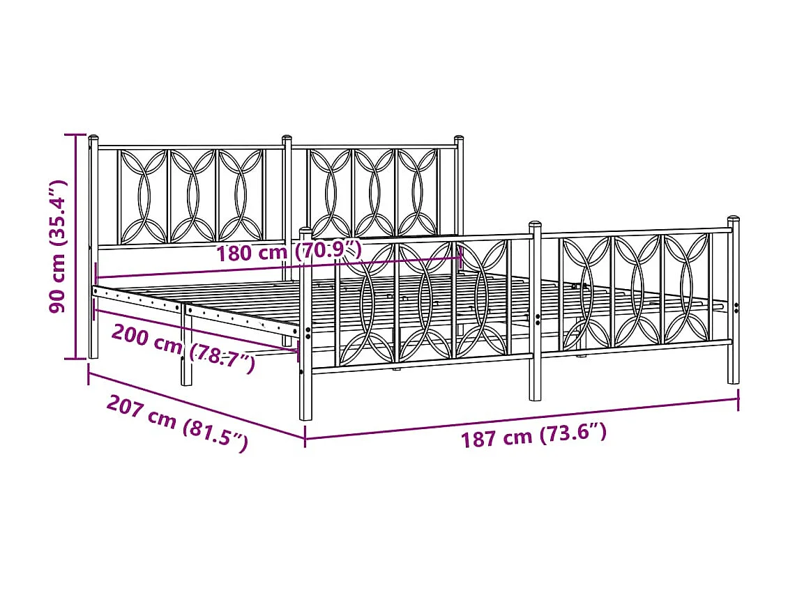 Bedframe met hoofd- en voeteneinde metaal wit 180x200 cm