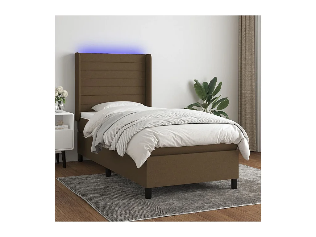 Sommier à lattes de lit matelas LED Marron foncé 90x190cm Tissu