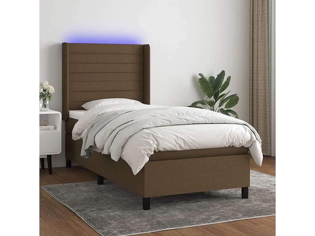 Boxspring met matras en LED stof donkerbruin 90x190 cm