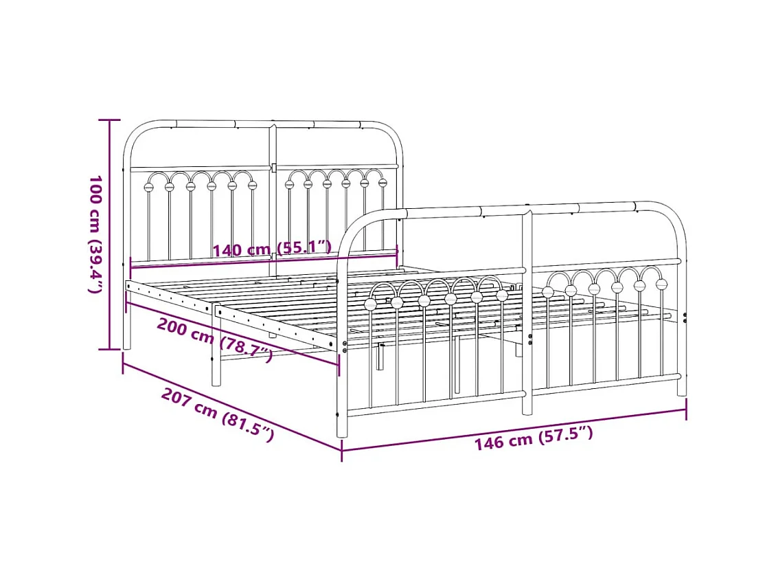Estructura cama sin colchón con estribo metal negro 140x200 cm