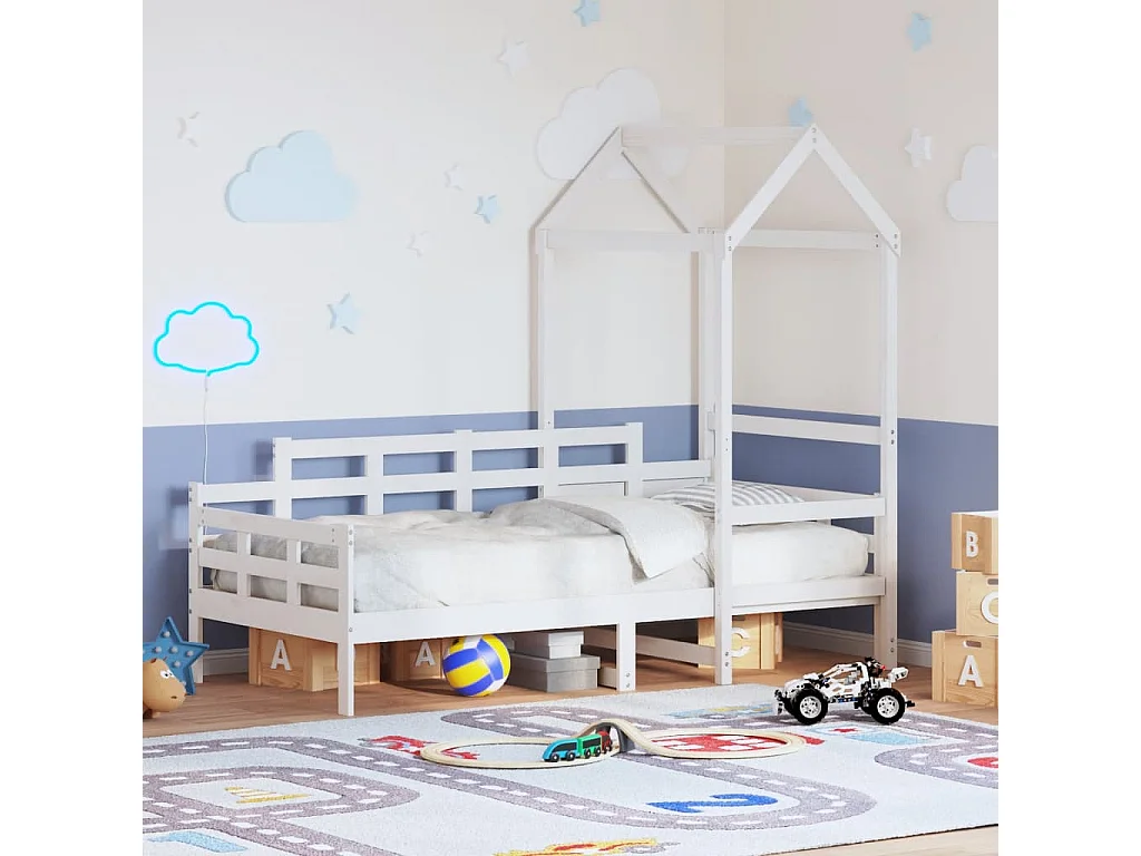 Lit de jour avec toit sans matelas blanc 80x200 cm bois massif