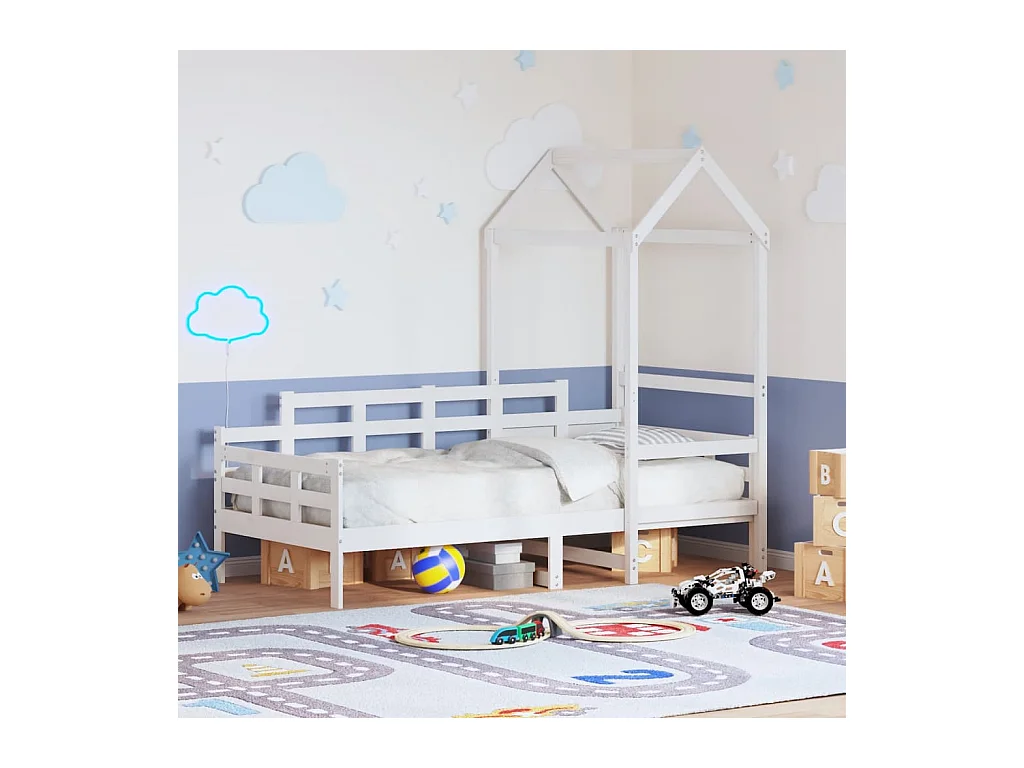 Dormeuse con Tetto 80x200 cm Bianco in Legno Massello di Pino