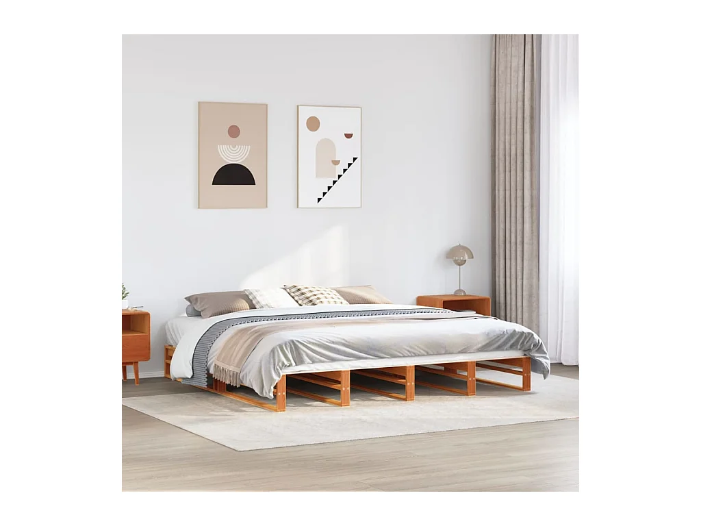Cadre de lit sans matelas cire marron 200x200cm bois pin massif