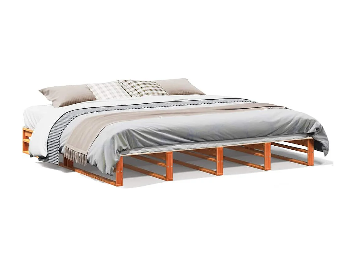 Cadre de lit sans matelas cire marron 200x200cm bois pin massif