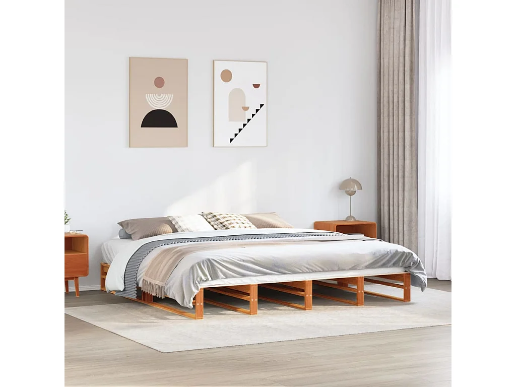 Cadre de lit sans matelas cire marron 200x200cm bois pin massif