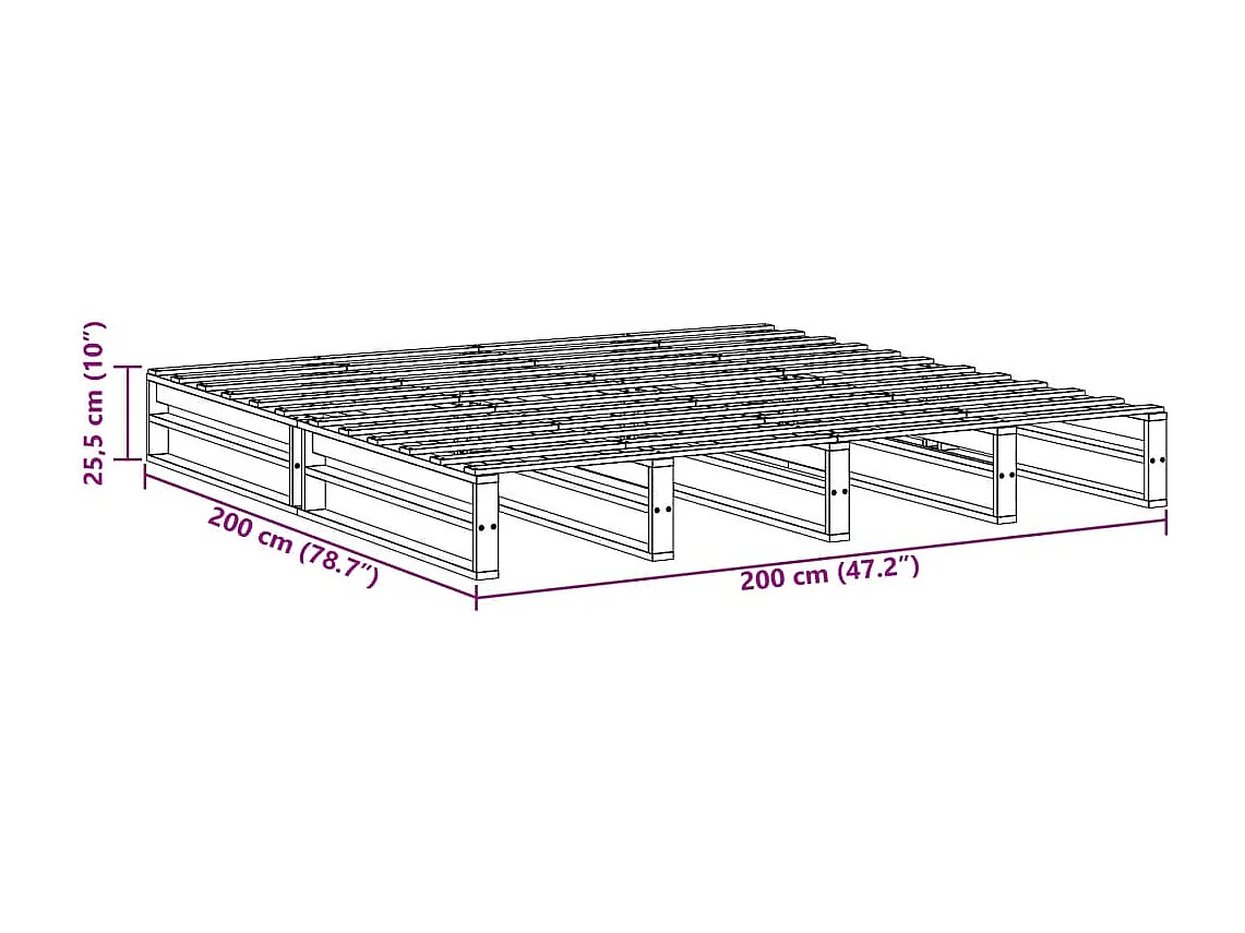 Cadre de lit sans matelas cire marron 200x200cm bois pin massif
