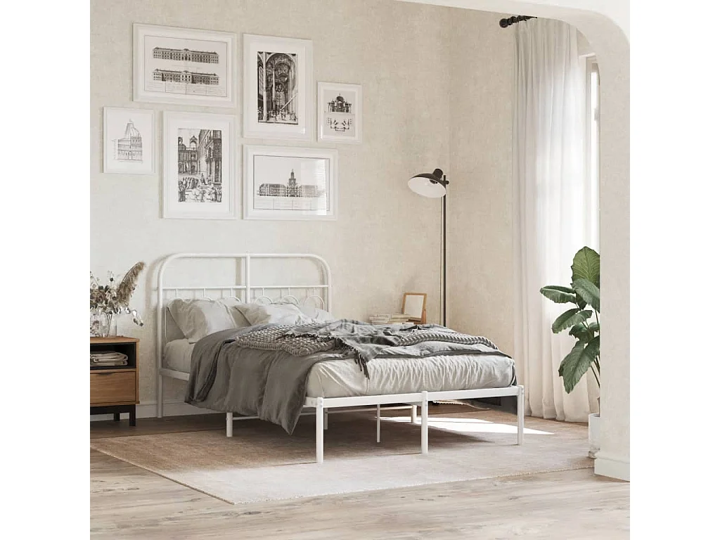 Bedframe met hoofdbord metaal wit 120x200 cm
