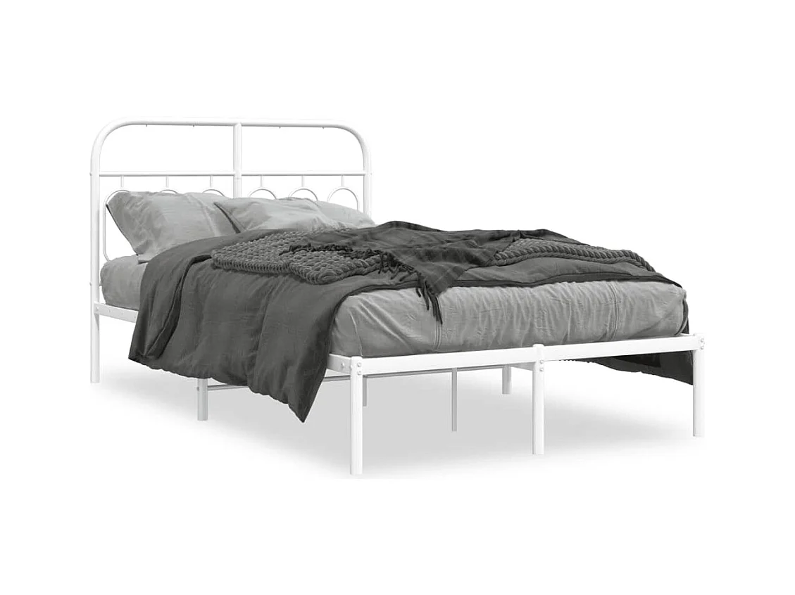 Bedframe met hoofdbord metaal wit 120x200 cm