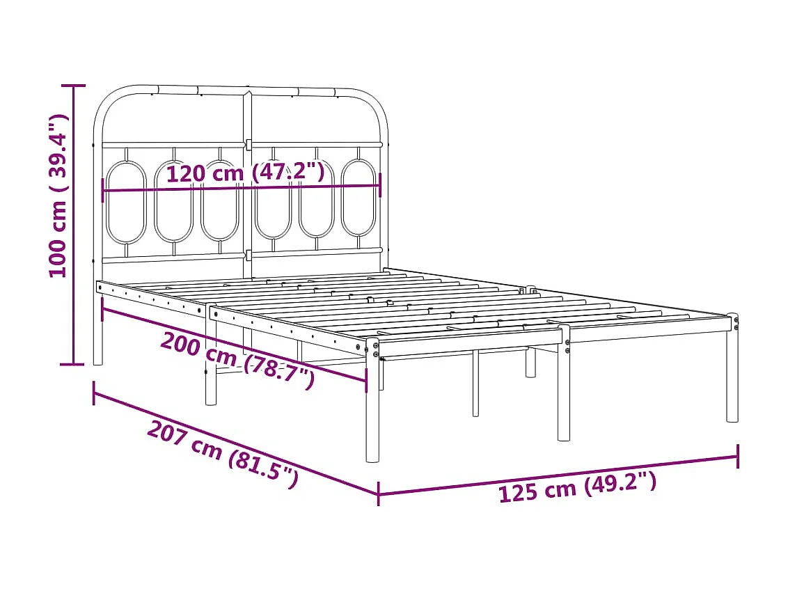 Bedframe met hoofdbord metaal wit 120x200 cm
