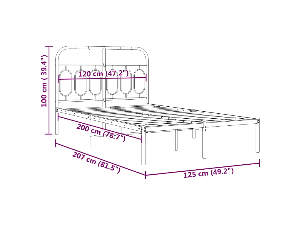 Cadre de lit métal sans matelas et tête de lit blanc 120x200 cm