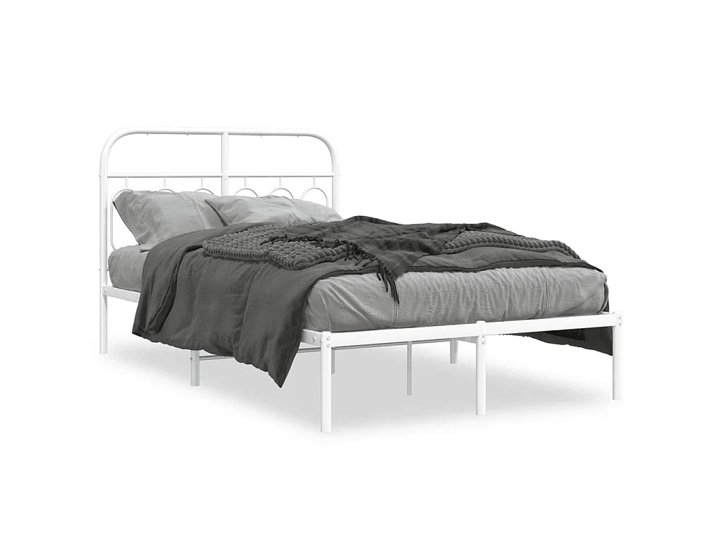 Cadre de lit métal sans matelas et tête de lit blanc 120x200 cm