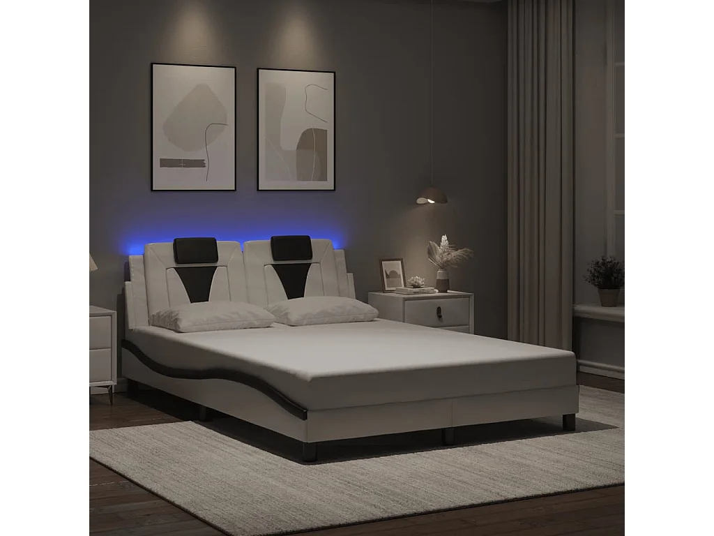 Estrutura de cama Viana com LED sem colchão 140x190cm branco/preto